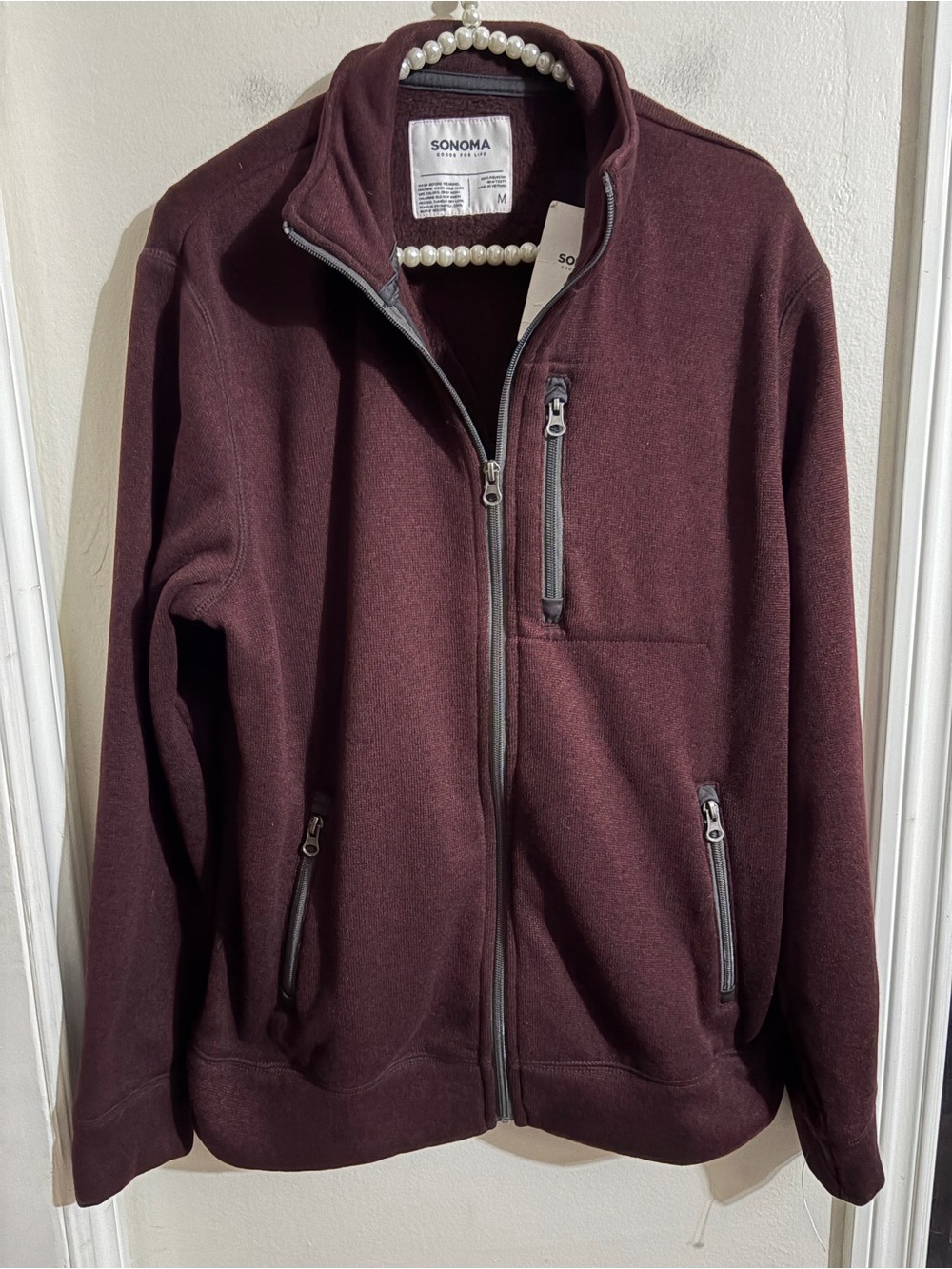 Sonoma Men's Full-Zip Sweater Jacket in Deep Burgundy